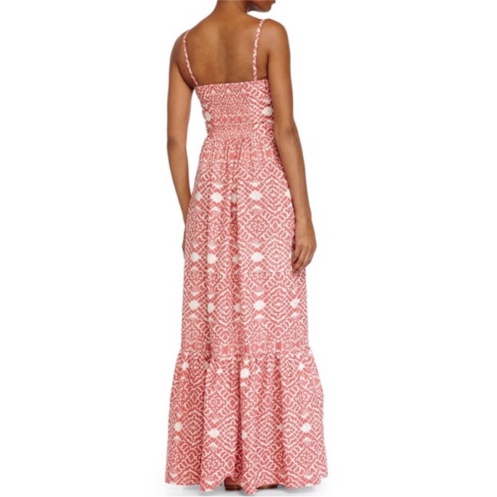 Betsey Johnson Maxi Dress Womens Size 6 Coral Tiered Smocked Adjustable Straps - Picture 3 of 8